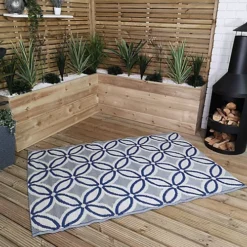 180cm X 120cm Outdoor Geometric Pattern Waterproof Rug Mat For Garden Patio In Blue -Flymo Shop 180cm x 120cm outdoor geometric pattern waterproof rug mat for garden patio in blue5056589111564 03c MP