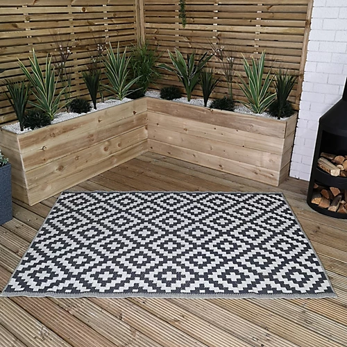 Front Page -Flymo Shop 180cm x 120cm outdoor geometric pattern waterproof rug mat for garden patio in grey5056589111571 01c MP 1