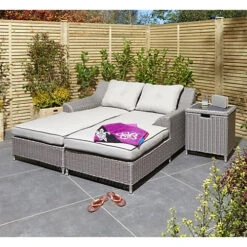 2 Seater Natural Stone Rattan Weave Garden Sun Lounger Set -Flymo Shop 2 seater natural stone rattan weave garden sun lounger set0792273864488 03c MP