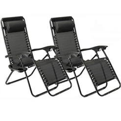 2 X Textoline Zero Gravity Reclining Garden Chair Sun Beach Lounger Recliner Outdoor Black