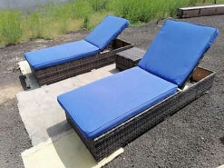 3 Pieces Rattan Sun Lounger Set, 2 Rattan Lounger With Cushion + Storage Rattan Table, Backrest Adjustable - Blue -Flymo Shop 3 pieces rattan sun lounger set 2 rattan lounger with cushion storage rattan table backrest adjustable blue0726972295564 03c MP