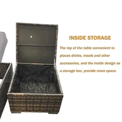 3 Pieces Rattan Sun Lounger Set, 2 Rattan Lounger With Cushion + Storage Rattan Table, Backrest Adjustable - Gray -Flymo Shop 3 pieces rattan sun lounger set 2 rattan lounger with cushion storage rattan table backrest adjustable gray0726972295519 04c MP