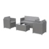 4-seater Polyrattan Garden Sofa Set - Sofa 2 Armchairs Coffee Table - Perugia - Grey Rattan Grey Cushions
