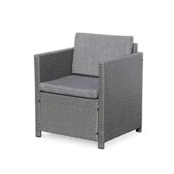 4-seater Polyrattan Garden Sofa Set - Sofa 2 Armchairs Coffee Table - Perugia - Grey Rattan Grey Cushions -Flymo Shop 4 seater polyrattan garden sofa set sofa 2 armchairs coffee table perugia grey rattan grey cushions3760350652904 03c MP