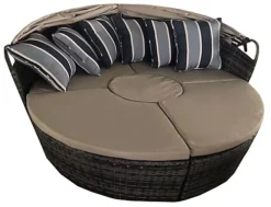 5 PCS Modular Wicker Garden Daybed, Rattan Lounge Chair Round Daybed With Cushion And Waterproof Cover -Flymo Shop 5 pcs modular wicker garden daybed rattan lounge chair round daybed with cushion and waterproof cover0726972295977 03c MP