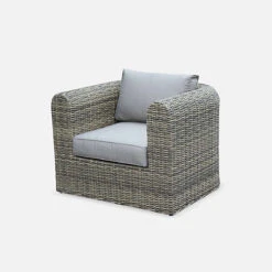 6-seater Round Rattan Garden Sofa Set - 5-seater Corner Sofa 1 Armchairs 1 Coffee Table - Tonico - Beige -Flymo Shop 6 seater round rattan garden sofa set 5 seater corner sofa 1 armchairs 1 coffee table tonico beige3760247262889 04c MP