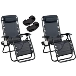 Abaseen Set Of 2 Sun Lounger Zero Gravity Chairs, Garden Folding Reclining Chairs With Cup And Phone Holder