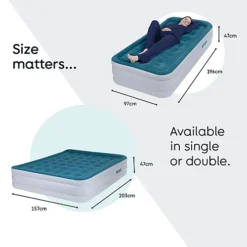 AirzzZ Inflatable High Raised Single Air Bed Mattress With Built-In Electric Pump -Flymo Shop airzzz inflatable high raised single air bed mattress with built in electric pump5056295397757 09c MP