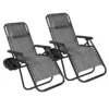 Birchtree Folding Reclining Garden Patio Chair Sun Lounger Recliner Zero Gravity Set Of 2 With Cup Holder Cushion BT-SR03 Grey