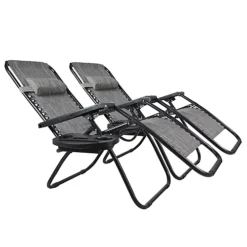 Birchtree Folding Reclining Garden Patio Chair Sun Lounger Recliner Zero Gravity Set Of 2 With Cup Holder Cushion BT-SR03 Grey -Flymo Shop birchtree folding reclining garden patio chair sun lounger recliner zero gravity set of 2 with cup holder cushion bt sr03 grey5055418340069 03c MP