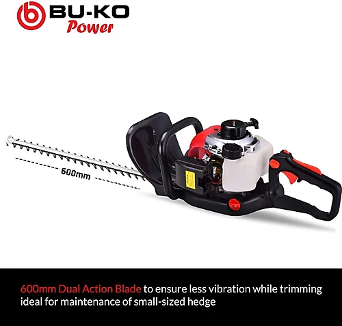 BU-KO 26cc Petrol Hedge Trimmer, Handheld Hedge Cutter, 600mm Strimmer Cutting Length With Dual Action Blades 4 BU-KO 26cc Petrol Hedge Trimmer, Handheld Hedge Cutter, 600mm Strimmer Cutting Length With Dual Action Blades - Image 2
