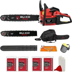 BU-KO 65cc Petrol Chainsaw 3.89HP 20" Bar With 2 Chains And 16" Bar With 2 Chains - Cover Bag And Full Safety Gear