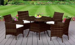 Comfy Living 4 Seater Round Rattan Garden Dining Set In Chocolate With Cover