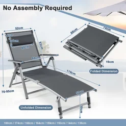 Costway Folding Aluminum Lounge Chair Patio Chaise Lounger W/ Adjustable Back & Pillow -Flymo Shop costway folding aluminum lounge chair patio chaise lounger w adjustable back pillow6085649678302 02c MP
