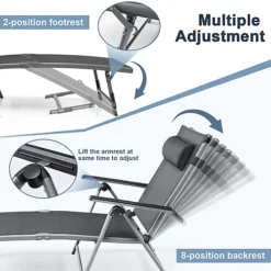 Costway Folding Aluminum Lounge Chair Patio Chaise Lounger W/ Adjustable Back & Pillow -Flymo Shop costway folding aluminum lounge chair patio chaise lounger w adjustable back pillow6085649678302 03c MP