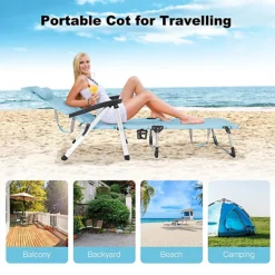 Costway Folding Chaise Lounger Outdoor Patio Lounge Chair Reclining W/ Cup Holder -Flymo Shop costway folding chaise lounger outdoor patio lounge chair reclining w cup holder6085649255022 03c MP