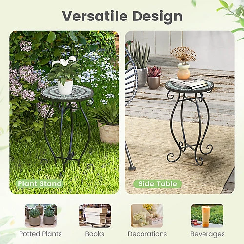 Costway Mosaic Outdoor Side Table Round End Table Weather Resistant Ceramic Tabletop 4 Costway Mosaic Outdoor Side Table Round End Table Weather Resistant Ceramic Tabletop - Image 2