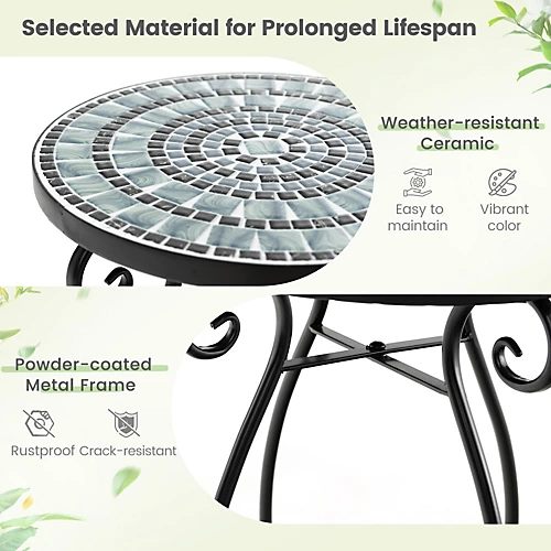 Costway Mosaic Outdoor Side Table Round End Table Weather Resistant Ceramic Tabletop 6 Costway Mosaic Outdoor Side Table Round End Table Weather Resistant Ceramic Tabletop - Image 4