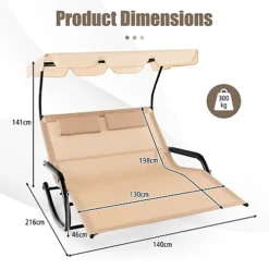 Costway Outdoor 2-Person Double Rocking Chaise Lounge W/ Canopy & Wheels Metal Frame -Flymo Shop costway outdoor 2 person double rocking chaise lounge w canopy wheels metal frame6085650609364 02c MP