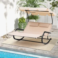 Costway Outdoor 2-Person Double Rocking Chaise Lounge W/ Canopy & Wheels Metal Frame -Flymo Shop costway outdoor 2 person double rocking chaise lounge w canopy wheels metal frame6085650609364 03c MP