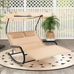 Costway Outdoor 2-Person Double Rocking Chaise Lounge W/ Canopy & Wheels Metal Frame -Flymo Shop costway outdoor 2 person double rocking chaise lounge w canopy wheels metal frame6085650609364 04c MP