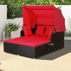 Costway Outdoor PE Wicker Daybed Patio Loveseat Sofa Set W/ Retractable Canopy -Flymo Shop costway outdoor pe wicker daybed patio loveseat sofa set w retractable canopy9984709891330 04c MP