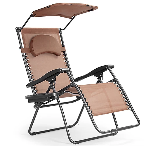 Costway Oversized Folding Zero Gravity Recliner Mesh Chaise Lounger W/ Canopy Shade 3 Costway Oversized Folding Zero Gravity Recliner Mesh Chaise Lounger W/ Canopy Shade