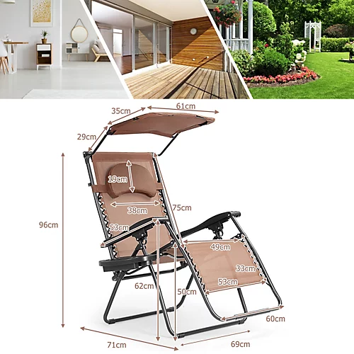 Costway Oversized Folding Zero Gravity Recliner Mesh Chaise Lounger W/ Canopy Shade 4 Costway Oversized Folding Zero Gravity Recliner Mesh Chaise Lounger W/ Canopy Shade - Image 2