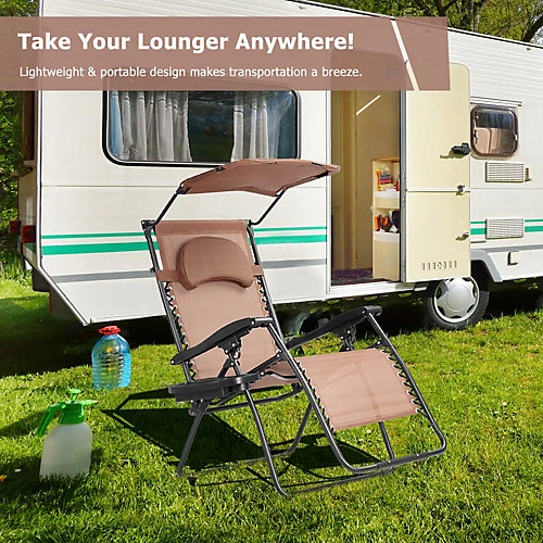 Costway Oversized Folding Zero Gravity Recliner Mesh Chaise Lounger W/ Canopy Shade 6 Costway Oversized Folding Zero Gravity Recliner Mesh Chaise Lounger W/ Canopy Shade - Image 4