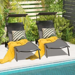 Costway Patio Chaise Lounge Chair W/6-Level Canopy & Wheels Heavy-Duty -Flymo Shop costway patio chaise lounge chair w 6 level canopy wheels heavy duty6085649253424 03c MP
