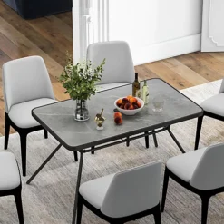 Costway Patio Rectangle Dining Table Outdoor Table W/ Umbrella Hole Marble-Like Tabletop -Flymo Shop costway patio rectangle dining table outdoor table w umbrella hole marble like tabletop6085650705158 03c MP