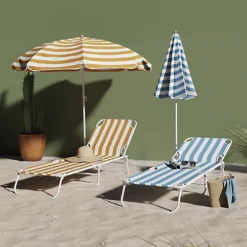 Curacao Golden Apricot Cabana Striped Sun Lounger -Flymo Shop curacao golden apricot cabana striped sun lounger5059340677330 02i