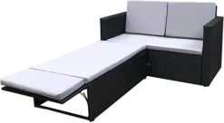 EVRE 2 Seat Rattan Garden Love Bed Furniture Set - Black For Patio Conservatory