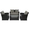 EVRE 4 Seater Black Rattan Garden Furniture Sofa Armchair Set - Roma With Coffee Table
