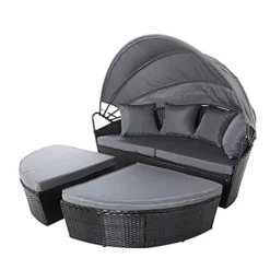 EVRE Black Bali Day Bed Outdoor Garden Furniture Set With Canopy And Cover -Flymo Shop evre black bali day bed outdoor garden furniture set with canopy and cover5060381727663 03c MP