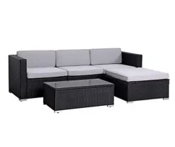 EVRE Black Rattan Outdoor Garden Furniture Set 4 Seater California Sofa Set With Coffee Table