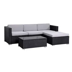 EVRE Black Rattan Outdoor Garden Furniture Set 4 Seater California Sofa Set With Coffee Table -Flymo Shop evre black rattan outdoor garden furniture set 4 seater california sofa set with coffee table5060381723313 04c MP