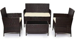 EVRE Brown Madrid Rattan Garden Furniture Set Patio Conservatory Indoor Outdoor 4 Piece Set