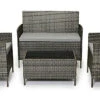 EVRE Grey Madrid Rattan Garden Furniture Set Patio Conservatory Indoor Outdoor 4 Piece Set