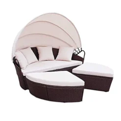 EVRE Mixed Brown Bali Day Bed Outdoor Garden Furniture Set With Canopy -Flymo Shop evre mixed brown bali day bed outdoor garden furniture set with canopy5060381724921 03c MP