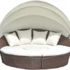 EVRE Seychelles Day Sun Bed Rattan Round Outdoor Garden Furniture Set With Extendable Canopy Table 5 Pieces Brown -Flymo Shop evre seychelles day sun bed rattan round outdoor garden furniture set with extendable canopy table 5 pieces brown5060381728820 01c MP