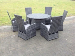 Fimous Outdoor Rattan Garden Furniture Dining Sets Adjustable Chair Dining Table And Chair Sets 6 Seater Round Table