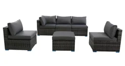 Furniture One Rattan Effect Grey Rattan 5 Seat Corner Sofa Set NO ASSEMBLY & ALUMINIUM FRAME