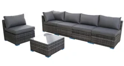 Furniture One Rattan Effect Grey Rattan 5 Seat Corner Sofa Set NO ASSEMBLY & ALUMINIUM FRAME -Flymo Shop furniture one rattan effect grey rattan 5 seat corner sofa set no assembly aluminium frame0727536850281 03c MP