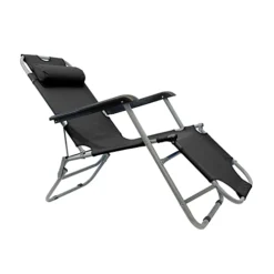 Garden Folding Easi Recline Sun Lounger Black Zero Gravity Deck Patio Chair + Pillow