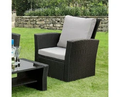 Garden Store Direct Rattan Garden Furniture 4 Piece Patio Set - Black With Grey Cushions -Flymo Shop garden store direct rattan garden furniture 4 piece patio set black with grey cushions5060761020681 03c MP