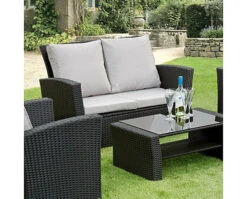 Garden Store Direct Rattan Garden Furniture 4 Piece Patio Set - Black With Grey Cushions -Flymo Shop garden store direct rattan garden furniture 4 piece patio set black with grey cushions5060761020681 04c MP