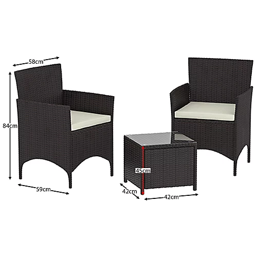 Garden Vida Bali Brown 2 Seater Balcony Garden Outdoor Rattan Furniture Set 4 Garden Vida Bali Brown 2 Seater Balcony Garden Outdoor Rattan Furniture Set - Image 2