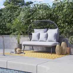GoodHome Apolima Steel Grey Rattan Effect Daybed -Flymo Shop goodhome apolima steel grey rattan effect daybed5059340347288 01i