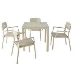 GoodHome Santorin Sand Metal 4 Seater Table -Flymo Shop goodhome santorin sand metal 4 seater table5059340125039 23c